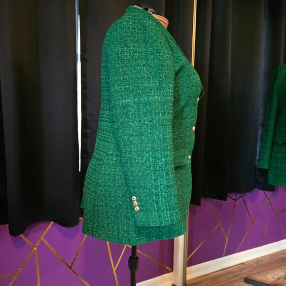 NWT ZARA Green Buttoned Textured Tweed Blazer XXL - Picture 10 of 15